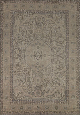 Traditional Vintage Muted Handmade Wool Geometric Tebriz Area Rug 8x11