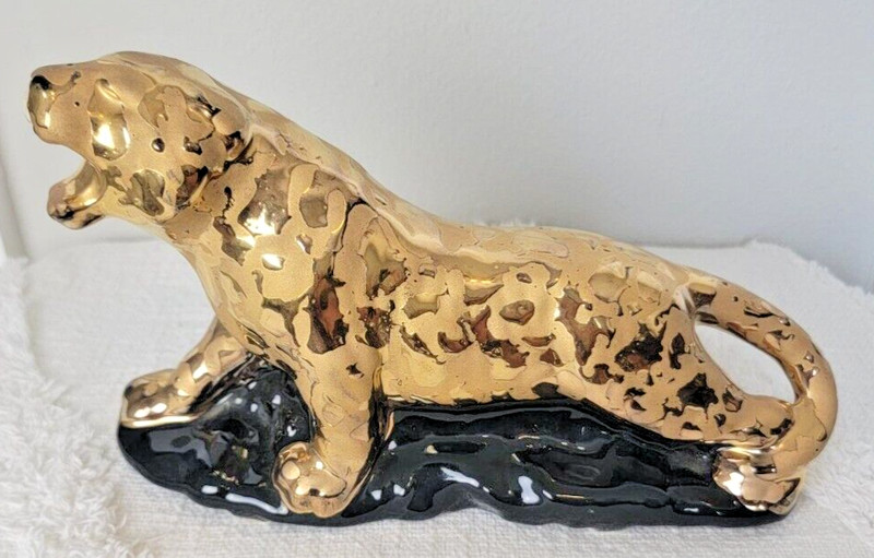 Vintage MCM Weeping Gold Tiger/Panther 24 Carat Gold Planter/Statue/Figurine