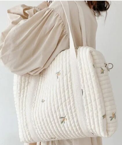 Large Embroidery Cotton Mommy Bag Diaper Bag- Hanging trolley Bag- Olive Design - Afbeelding 1 van 6