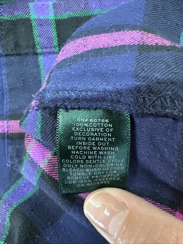 Ralph Lauren Nightgown Pajamas Purple Plaid Crest Pocket Women’s Medium Flannel - Image 3 of 4