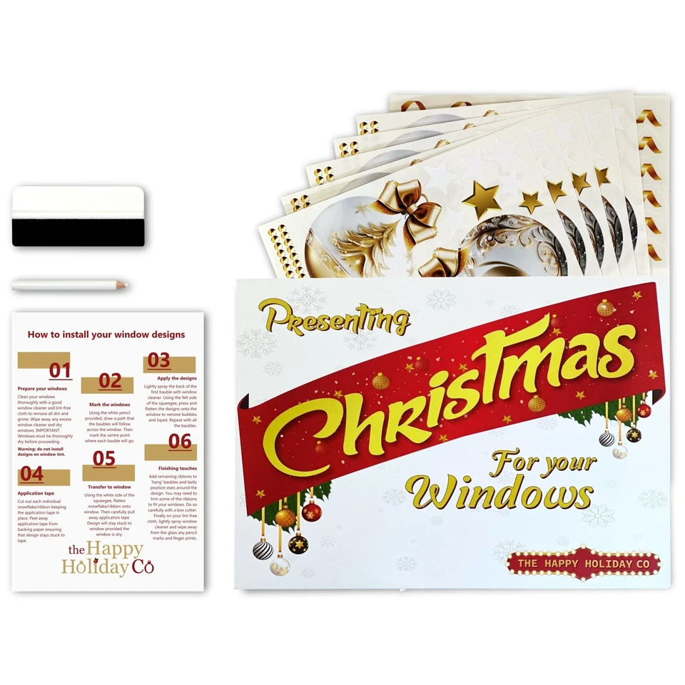 Christmas Bauble Stars Window Decals Stickers for Glass, Large Xmas Designs H... - Image 4 of 4