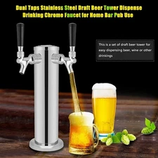 Dual Tap Draft Beer Kegerator Tower Dispenser Stainless Steel Keg Beer Tower Kit