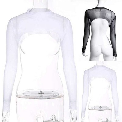 Long Sleeve Mesh TShirts Tee Tops Transparent Sexy Woman Comfy Fashion