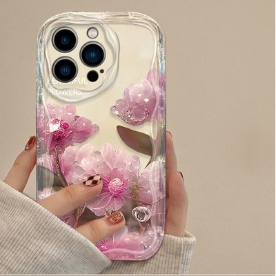 Clear Cream Case For iPhone Samsung Infinix Luxury Flower Phone Cover Women Girl