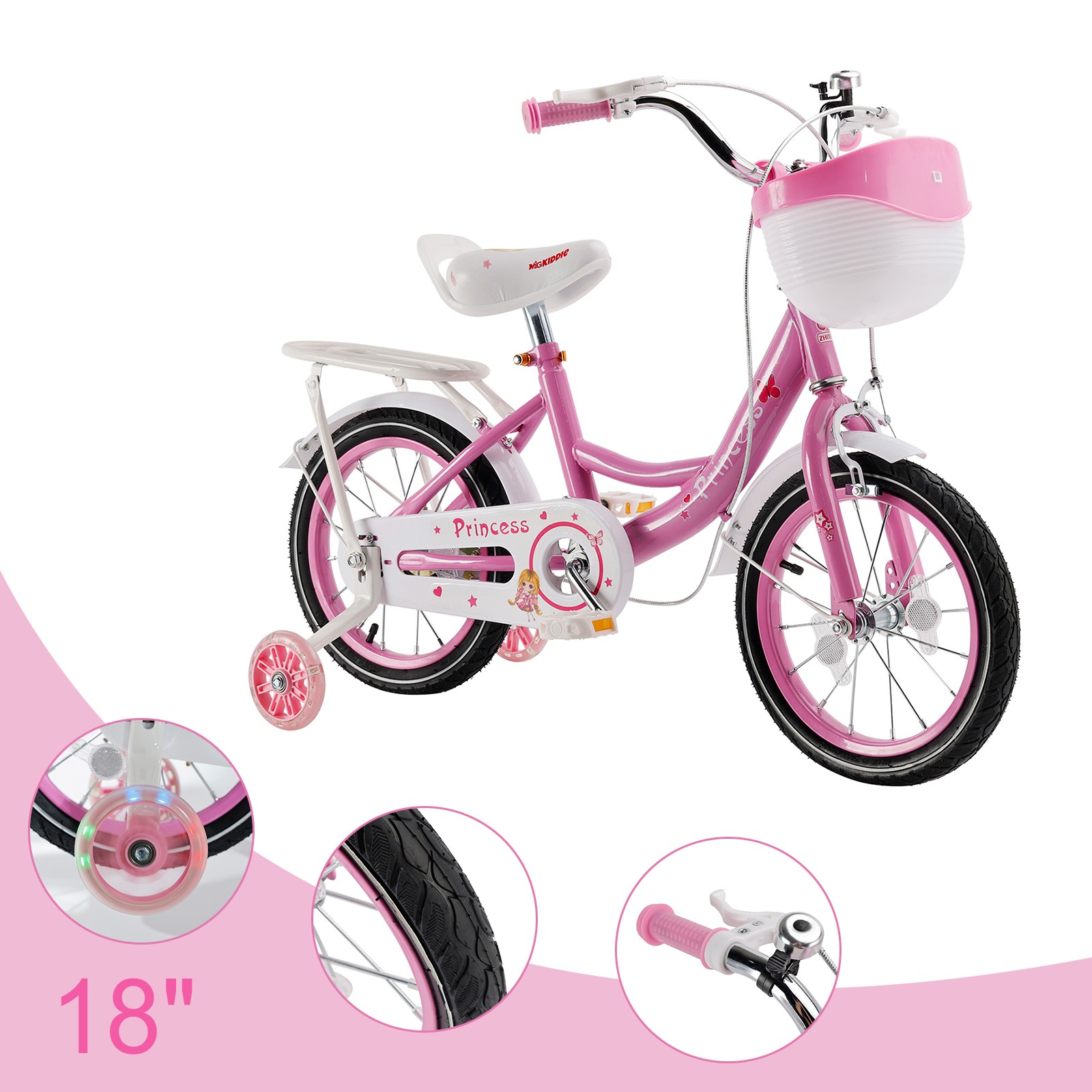 18" Children Princess Bicycle Girls Bike with Removable Trai