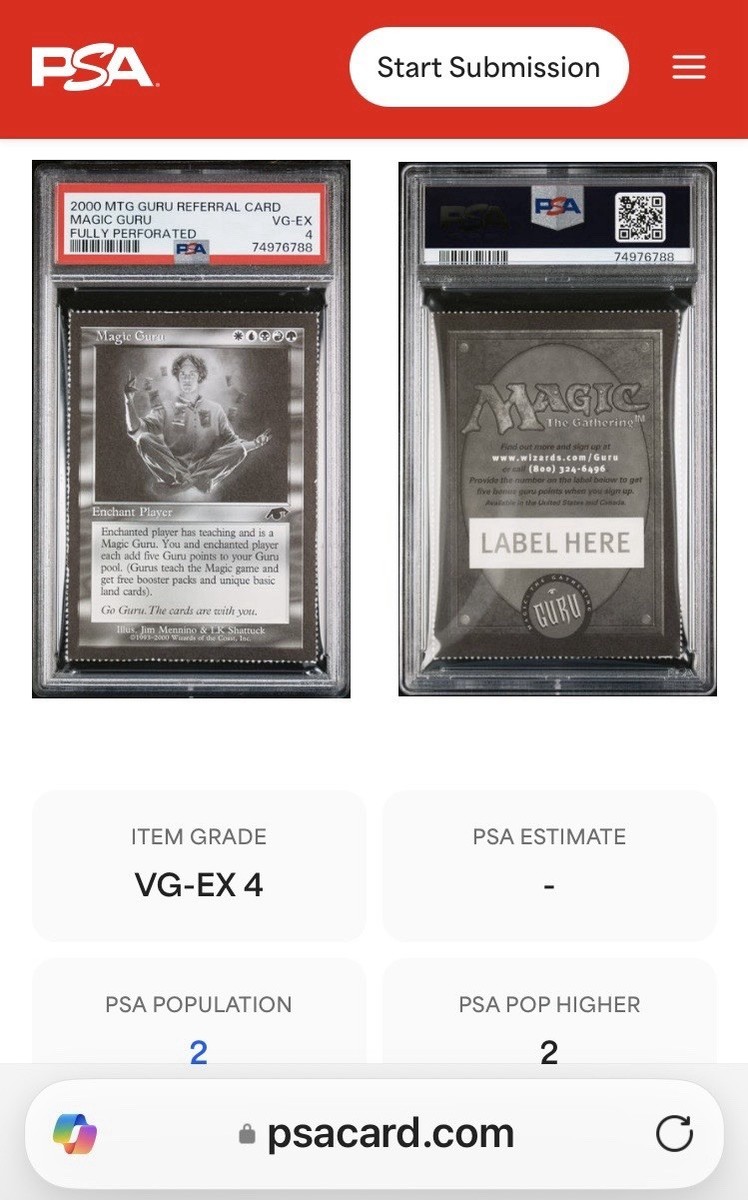 MTG✨MAGIC GURU REFERRAL CARD (Fully Perforated)✨PSA 4 VG-EX 2000