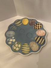 Debbie Mumm Easter Egg Ceramic Hand Painted Glazed Blue Multicolor Serving Piece