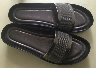 Tolle CHANEL Slides- Pantoletten - Sandalen Grau/Silber Glitzer Gr.  42 (40/41)