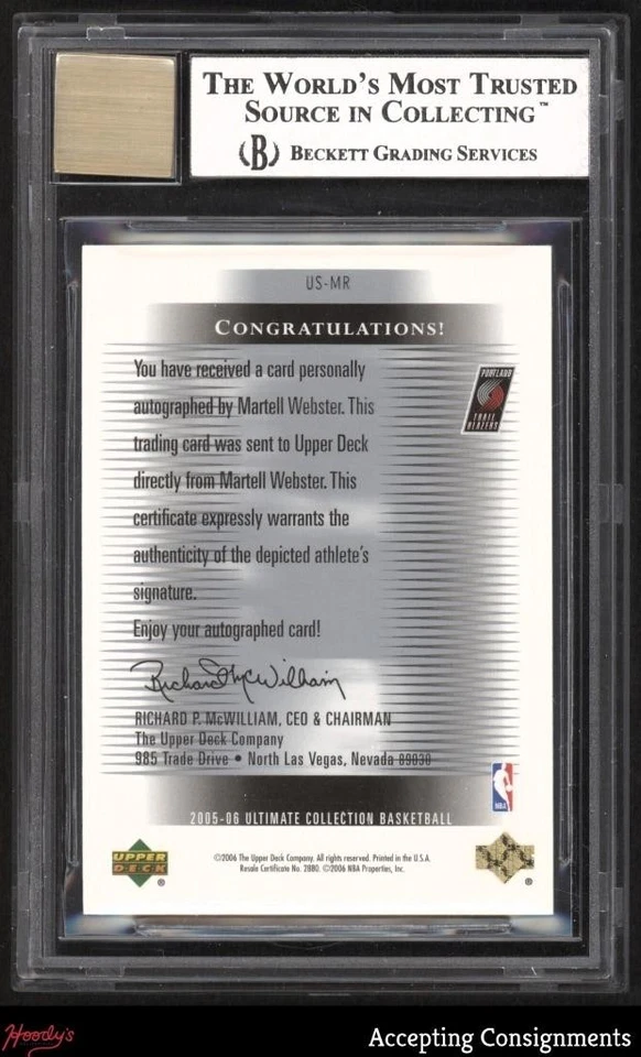 2005-06 Ultimate Collection Signatures Martell Webster RC Rookie AUTO BGS 8 - Image 2 of 2