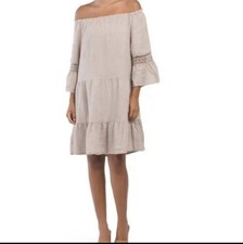 Red Terzo Millennio Shift Dress Red 100% Linen Pull Over Eyelet Made in Italy S