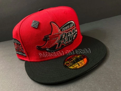EXCLUSIVE TAMPA BAY DEVIL RAYS FITTED HAT RED BLACK TROPICANA PATCH CLUB 7 1/2