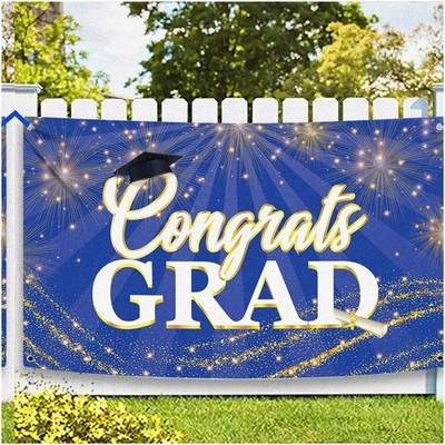 Blue and Gold Graduation Banner, 72x44 Inches