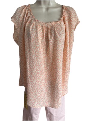 NEW LC Lauren Conrad pretty apricot pink print pullover silky back tie bow XL
