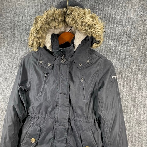 Abercrombie Kids Sherpa Fleece Lined Jacket Girls 11/12 Black Faux Fur Trim Zip - Picture 2 of 12