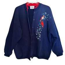 Artisans Sunschein Designs Vintage Cardigan Womens XXL Blue Cardinal Sweatshirt