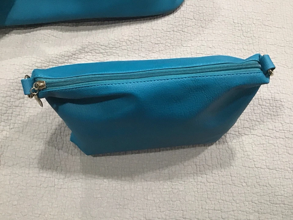 Nuevo con etiquetas Bolso de Mano 3 en 1 Remache Negro Bolso de Hombro Cremallera Todo Turquesa y Marrón Foto 3 de 4