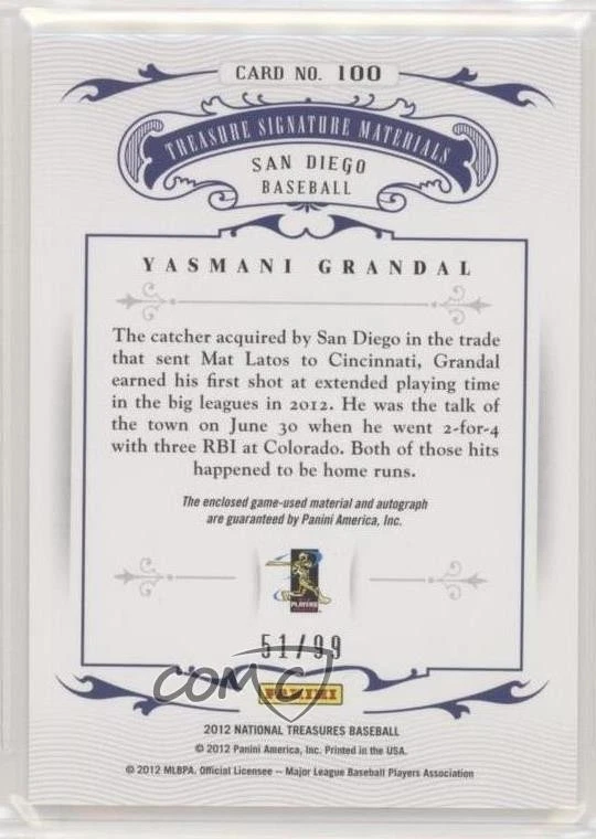 2012 Panini National Treasures /99 Yasmani Grandal #100 Rookie Auto RC - Image 2 of 2