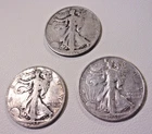 US Walking Liberty half dollar - lot of 3 coins. 1940, 1944, 1946. Circulated.