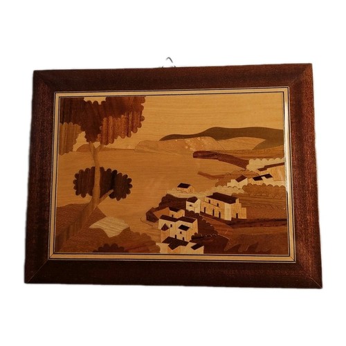 Vintage Inlaid Teak Marquetry Wall Hanging – Coastal Scene (9" x 6.5") - Picture 6 of 8