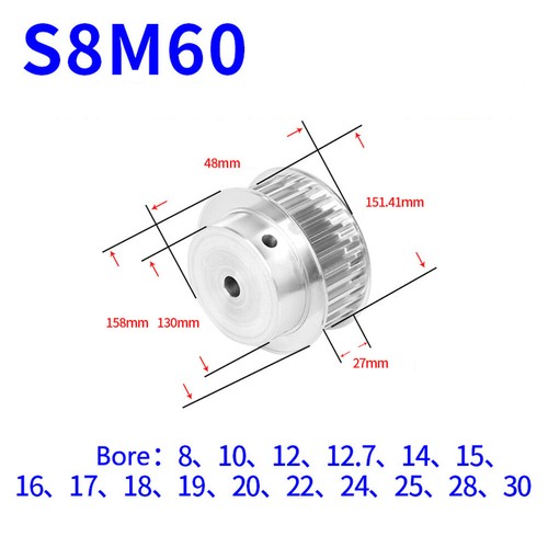 S8M 12-60T Timing Belt Pulley Pitch 8mm With Step/Keyway Drive Pulley Width 27mm - Picture 20 of 20