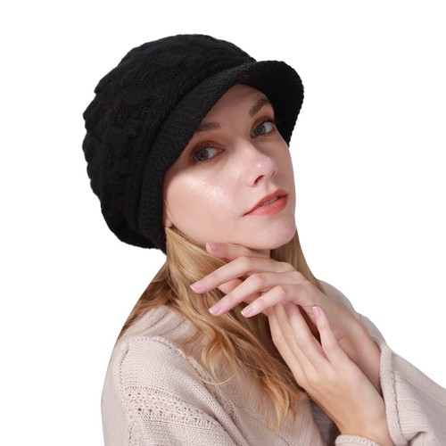 Damen Winter warm Strick lässig Beanie Mütze flache Krempe Form Mütze für kaltes Wetter - Bild 29 von 54