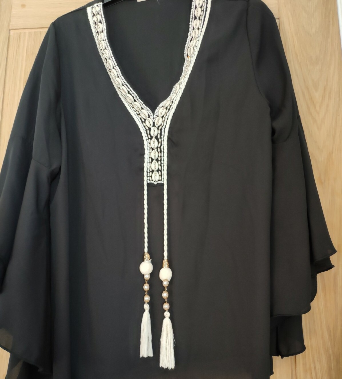 NWT Black Beaded Blouse Size S M Stylish Elegant Top