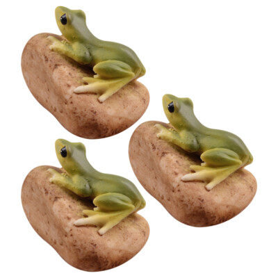 3PCS Resin Stone Frogs Ornaments Resin Frog Statues Mini Figurine Bonsai US