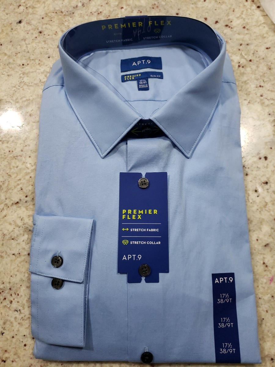 APT.9 PREMIER FLEX STRETCH FABRIC/COLLAR SLIM FIT Men's Dress Shirt Sz17.5  38/9T