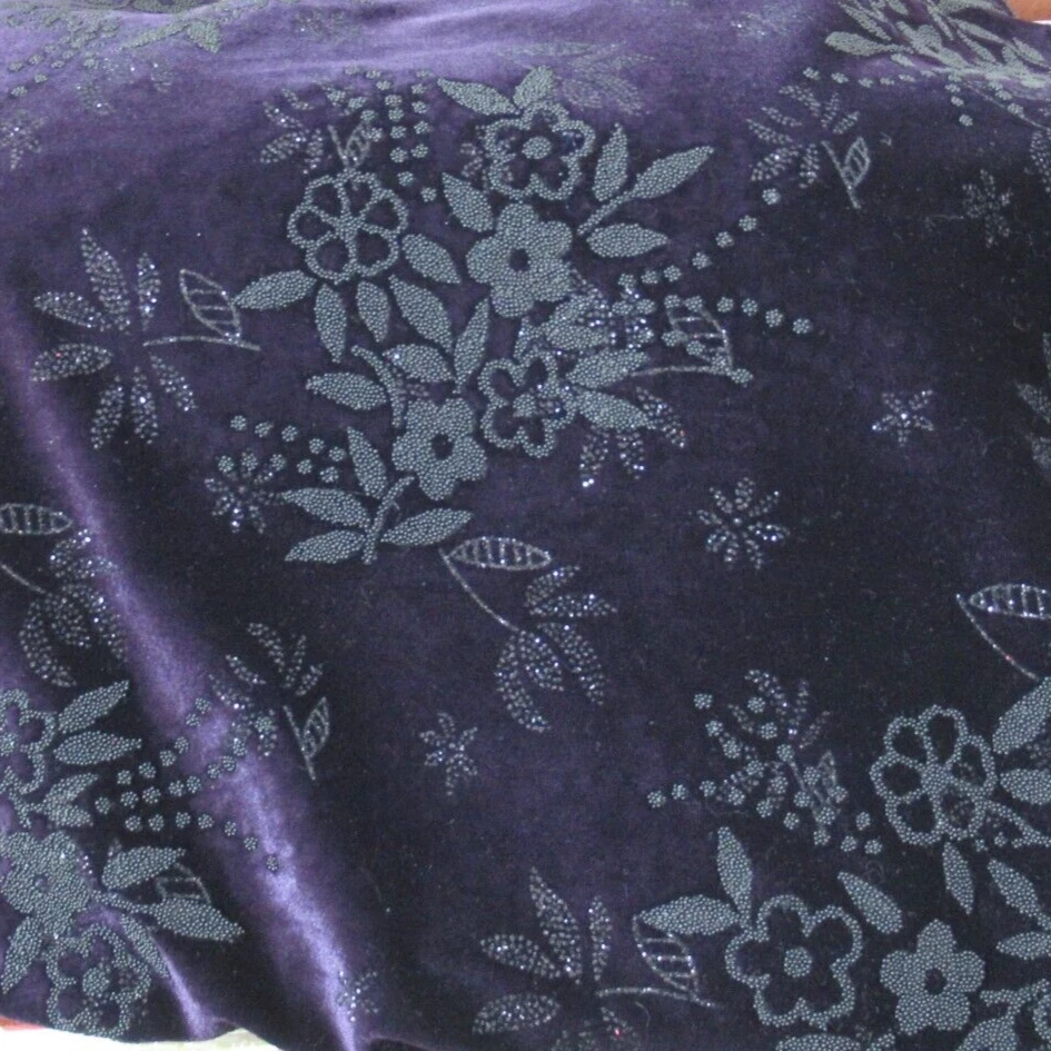 Maxi Vestido Y2K Terciopelo Púrpura 16 Cachichos Brillos Plateado Cuentas Manga Corta Foto 2 de 4