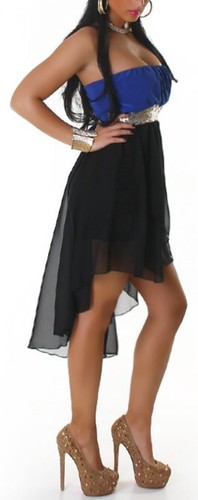 Sexy Femmes Nuque Longue Mousseline Robe Mini Bandeau Paillettes 34/36/38 Bleu - Photo 4 sur 6