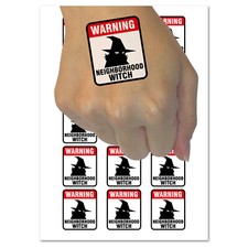 Warning Neighborhood Witch Halloween Sign Temporary Tattoo Water Resistant Set