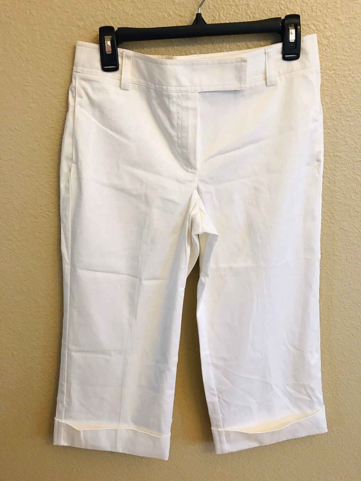 Ann Taylor Capri Pants Size 4 White Rolled Cuff Cropped Stretch Casual