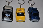 3 Mini Vehicle Keychains Key Rings-Yellow Taxi, Blue Truck, Black Bird Jeep 2"