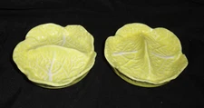 2 Vintage Majolica Replacement Lids ~ Yellow Cabbage Leaf ~ Individual Serving