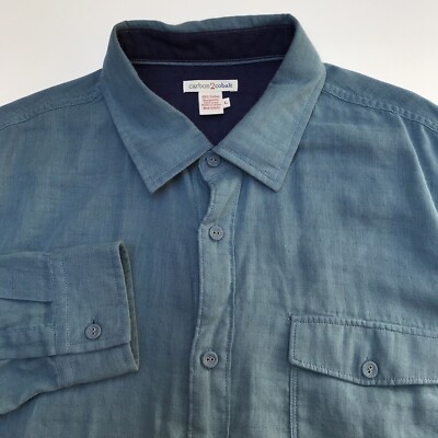 Carbon 2 Cobalt Men s Double Face Layer Blue L/S Sheer Shirt Sz L 100% Cotton