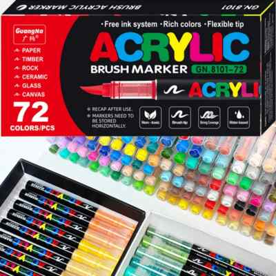 120 Colors Acrylic Paint Pens Markers Brush Tip For Rock Painting Canvas Stone