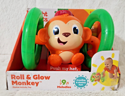 Bright Starts Roll & Glow Monkey Crawling Baby Toy With Lights And Sounds