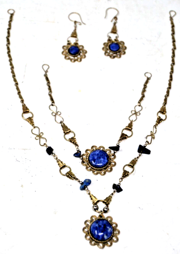 Peruvian Women Jewelry Bracelet Necklace and Earrings Set Collectible Blue NEW