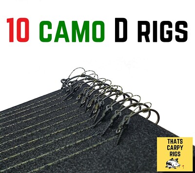 10 CAMO FLECK IQ D Rigs / Anti Tangle / ready made Carp Rigs / Korda / Wafter