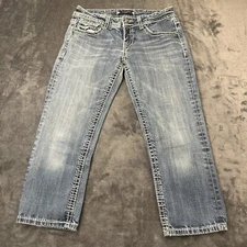 Vigoss Capri Jeans Womens 7 29x24" Blue Denim Pants Embroidered Stretch Casual