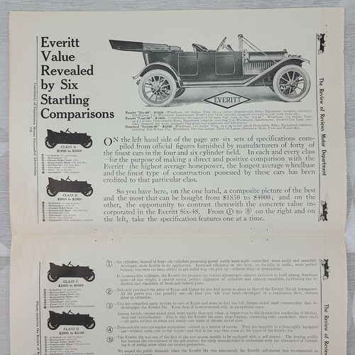 Detroit MI Everitt Metzger Ad Antique Original 1912 Motor Car Comparison Chart - Picture 9 of 12