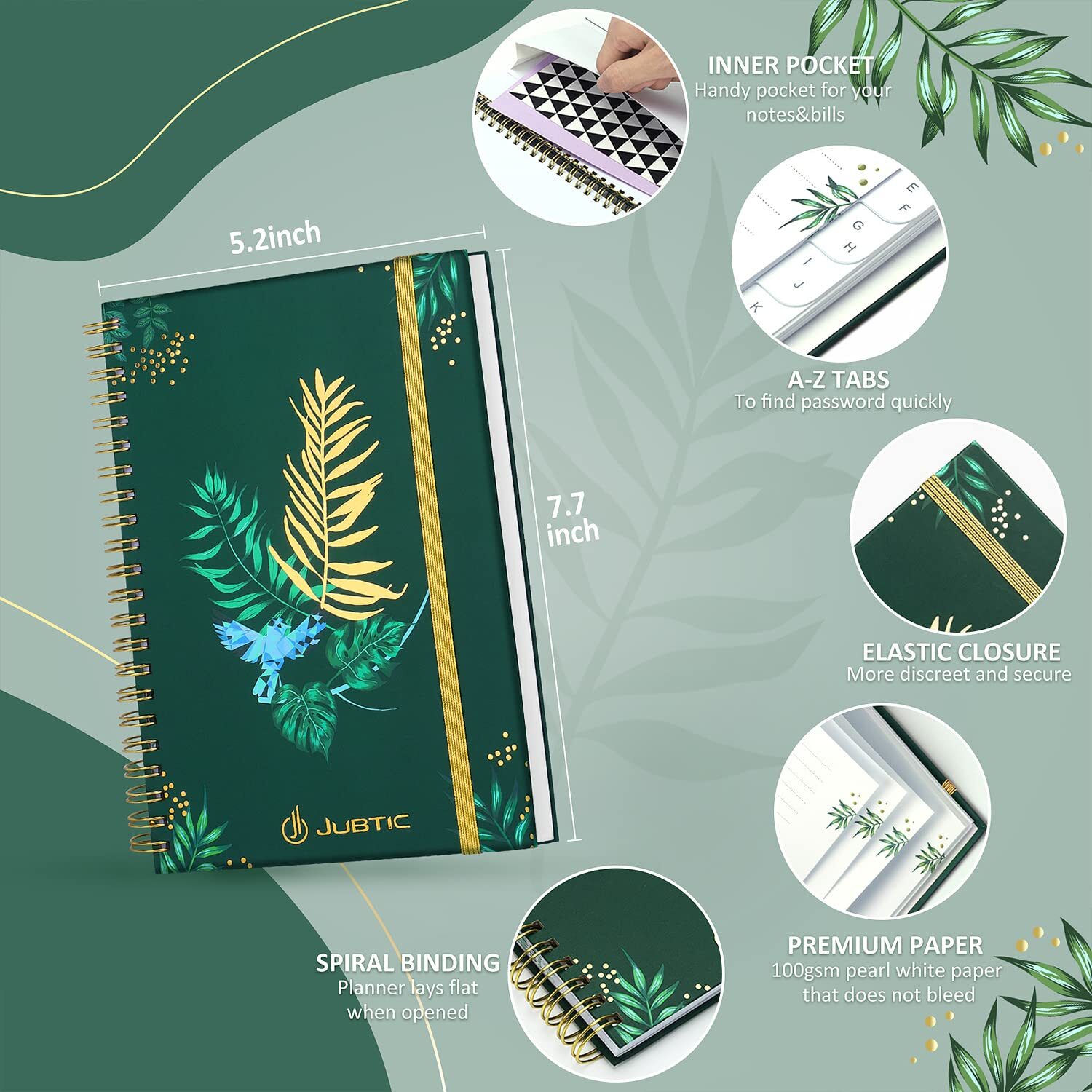 JUBTIC Hardcover Address Book with Alphabetical Tabs Spiral Bound