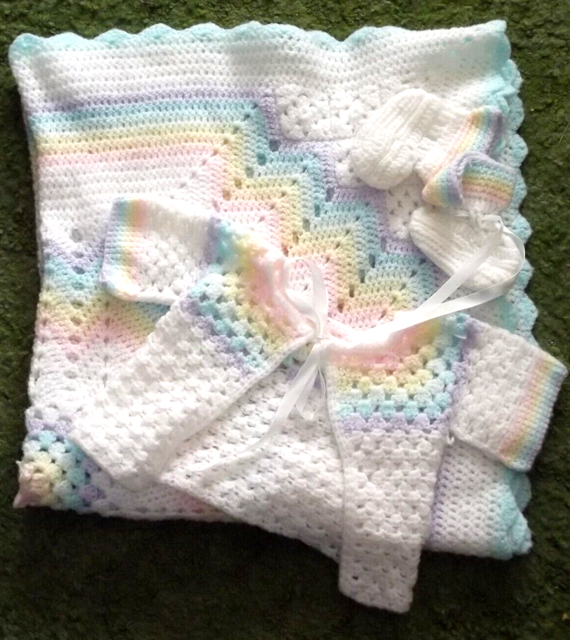 Handmade Crochet Afghan Blanket Sweater Booties PASTEL Baby Nursery B52