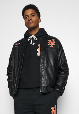 【完売品】ニューヨーク・メッツ ボンバージャケット Champion MLB LEATHER PREMIUM New York METS BLACK ORANGE