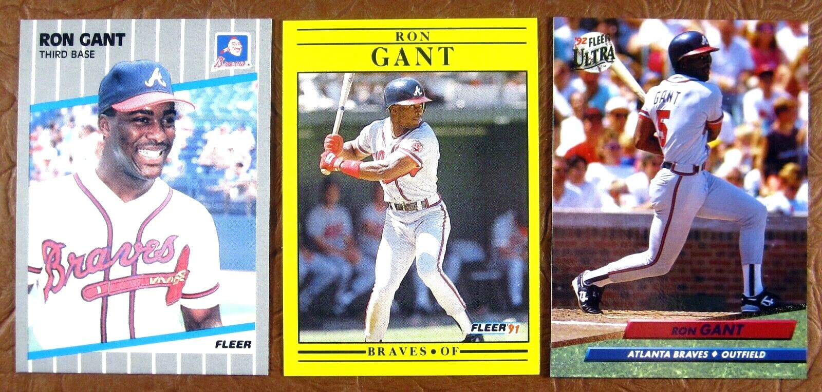 LOT (3) FLEER RON GANT 1989 (#590) 1991 (#688) 1992 ULTRA (#161) Atlanta Braves
