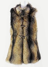 Princess Lea Sz M Tan Black Animal Acrylic Blend Fur Toggle Closure Vest 156c