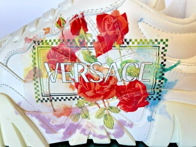 VERSACE Squalo Stamp Logo-Print Leather Chunk Sneakers White Women