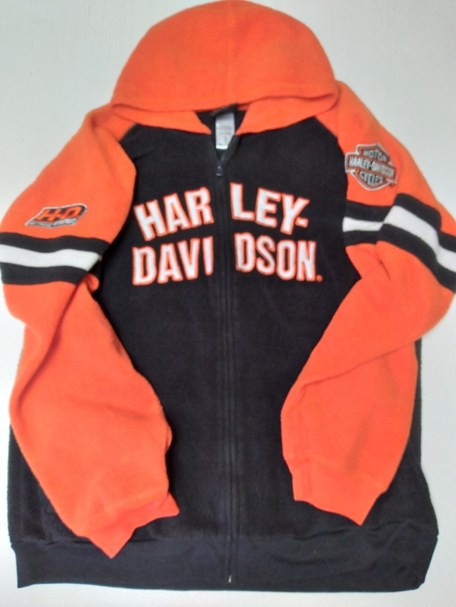 1985 Harley-Davidson Embroidered Orange Black White Fleece Hoodie