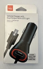 Verizon Vehicle Charger w/ Micro-USB Connection & LED Light MIC34DUALVPC-F