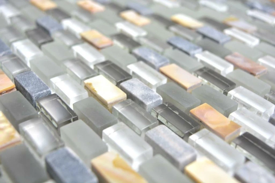 Mosaico Tessere traslucido vetro pietra guscio bagno grigio 86-0002_f |10 foglie - Immagine 3 di 4